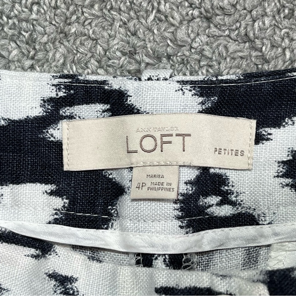 LOFT Marisa 100% Linen Ikat Print Wide Leg Pants Womens Size 4 Petite - Picture 5 of 11
